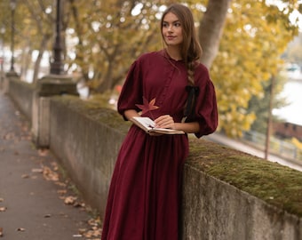 Meg Dress with sleeves 3/4, Linen Dress