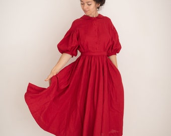 sandwich red linen dress