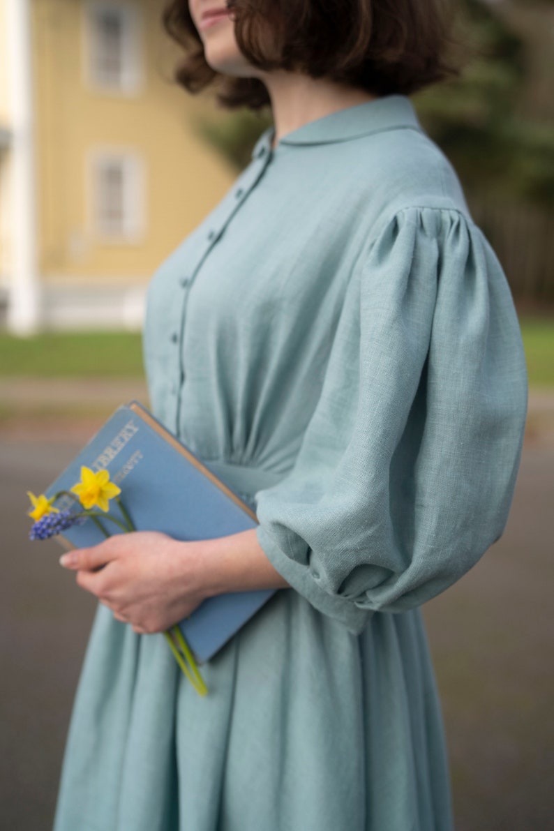 Ready to Ship Meg Dress with sleeves 3/4, Linen Dress image 8