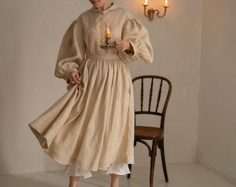 Meg Dress with long sleeves, Linen Dress
