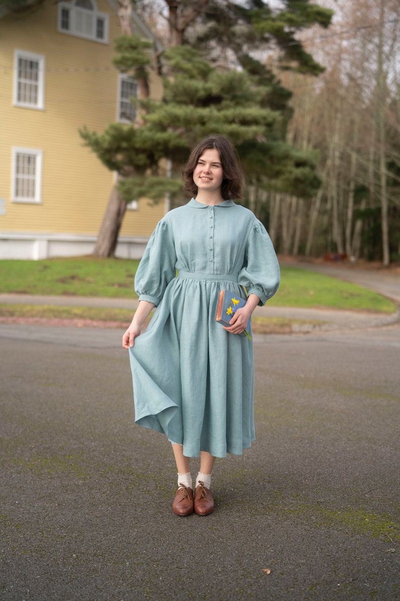 Ready to Ship Meg Dress with sleeves 3/4, Linen Dress zdjęcie 1