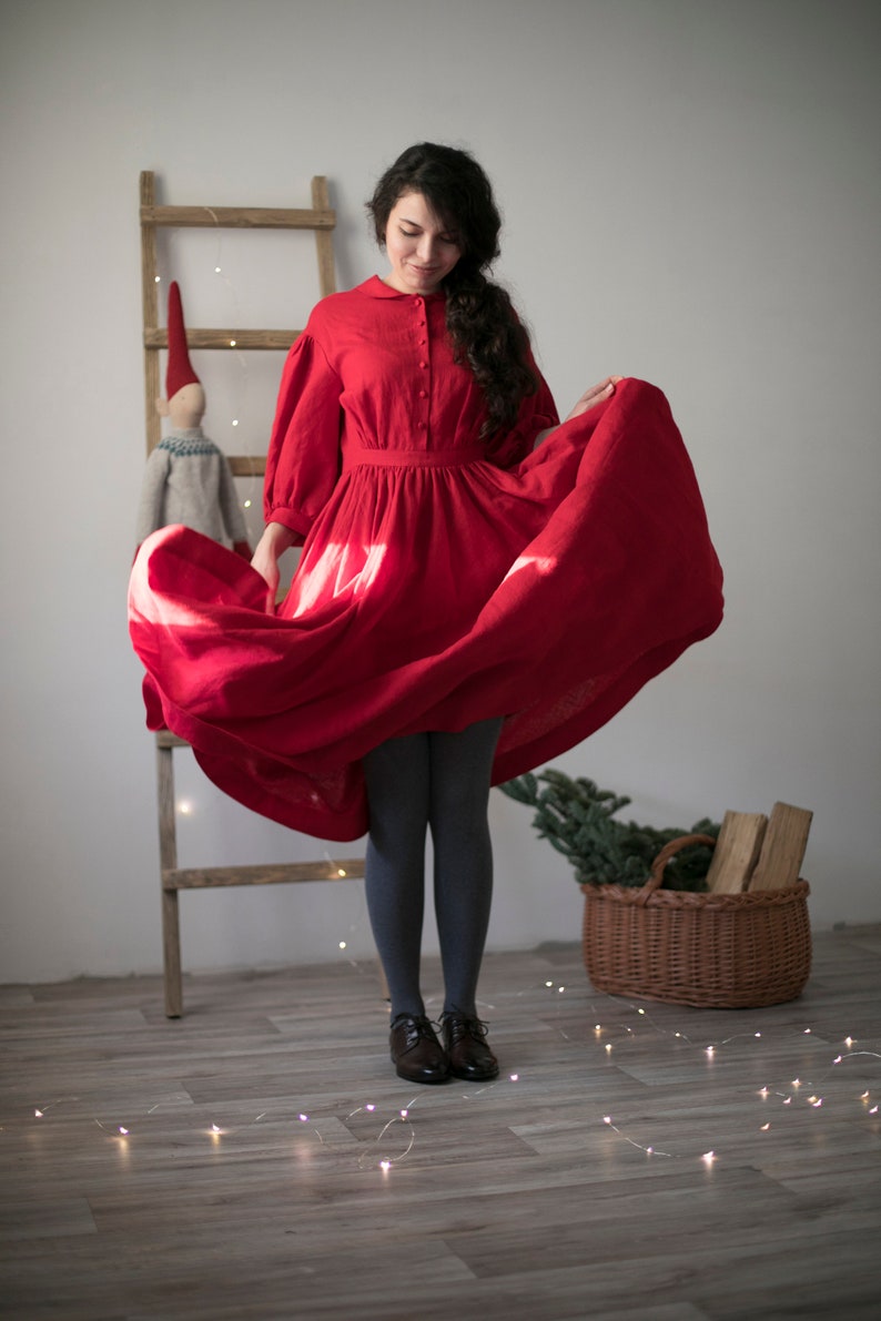 Robe Meg en rouge avec manches 3/4 Robe en lin | Etsy