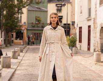 Loose Fit Linen Coat in Tan, Natural | Sizes S,L | Ready-to-ship