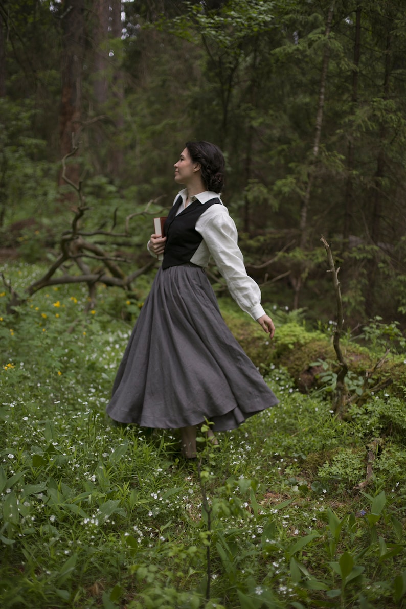 Ready to Ship Victorian Skirt Jo Linen Skirt Color Dark Grey