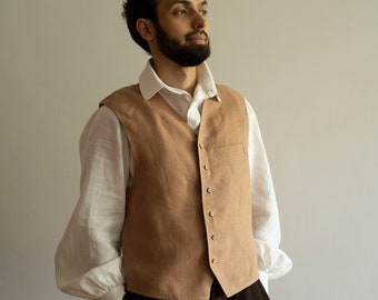 Ready to Ship | Men's Vest, Linen Vest