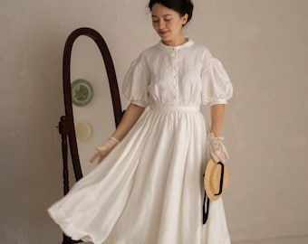Meg Dress with short sleeves, Linen Dress