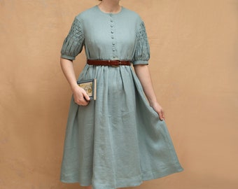 Beth'23 Oversized Dress in Tan with short sleeves, Size XL-3XL, Ready to Ship Linen Dress