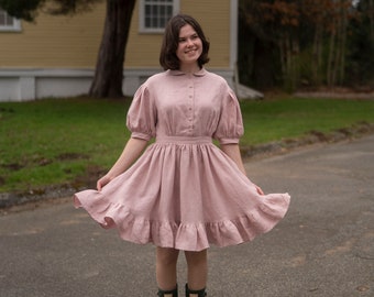 Mini Meg Dress with ruffles, Linen Dress