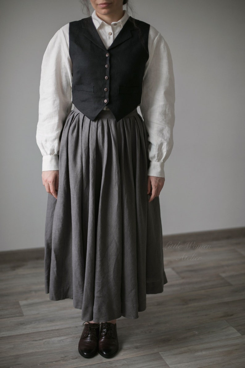 Ready to Ship Victorian Skirt Jo Linen Skirt Color Dark Grey