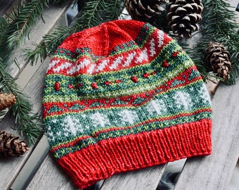 Holiday Doodle Hat - Knit Pattern - Digital Download / Christmas Gift Knitting