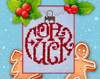 oh f*ck christmas inappropriate subversive cross stitch complete, funny mature cross stitch finished, modern cross stitch complete