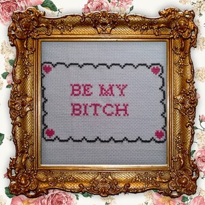 Be my B*tch inappropriate subversive cross stitch complete, funny mature cross stitch finished, modern cross stitch complete, mature content