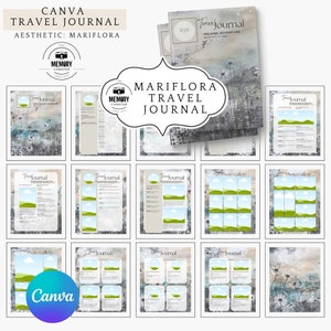 Mariflora Travel Journal Pages Coffee Table Book Travel Photo Kit Vacation Photobook Scrapbook Canva Template photo album Instant Download