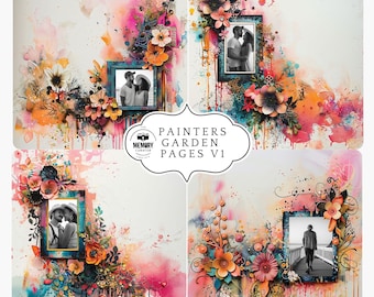 12x12 Quick Page Painters Garden Photobook Album Digital Memory Book Premade Scrapbook Layouts Digital Scrapbooking Printable Download