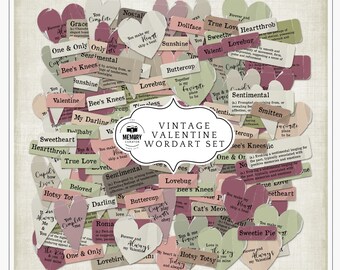 Vintage Rose Valentine Word Art Set – Shabby Chic Digital PNG Files for Scrapbooking, Journaling, and Crafting Projects