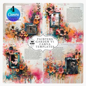 Painter&#39;s Garden Canva Templates: Scrapbook Template for Artsy Digital Photo Layouts for Memory Books, Scrapbook Pages, and Wall Art