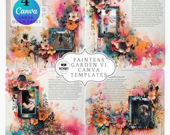 Painter's Garden Canva Templates: Scrapbook Template for Artsy Digital Photo Layouts for Memory Books, Scrapbook Pages, and Wall Art