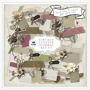 Digital Scrapbook Journal Clusters PNG Clipart Vintage Heritage Scrapbooking Shabby Chic Floral Heritage Printable Digital Download