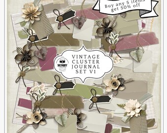 Digital Scrapbook Journal Clusters PNG Clipart Vintage Heritage Scrapbooking Shabby Chic Floral Heritage Printable Digital Download