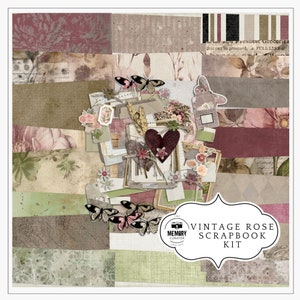 Digital Scrapbook Kit shabby chic papers elements of frames, flowers, butterflies, heart  designs clipart vintage antique instant downloads