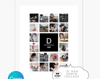 Dad Photo Collage Template Canva | Father’s Day Gift from Kids | Letter D Photo Collage | Personalized Dad Wall Art | Printable Keepsake