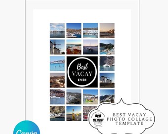 Vacation Photo Collage Template for Canva | Printable Travel Memories Wall Art | 20-Photo Vacation Keepsake Poster- DIY Poster- minimalistic