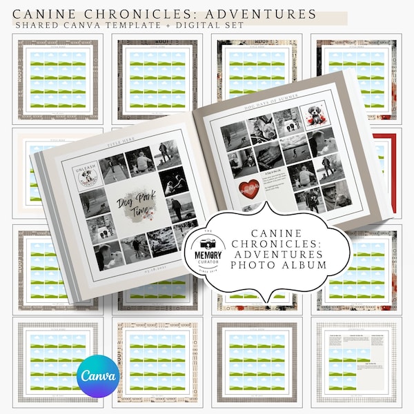 Adventures Dog Photo Album template, Dog Photo Book Puppy Keepsake, Dog Memory Book Pet Memorial Album, Dog Canva Template, Dog Mom Gift