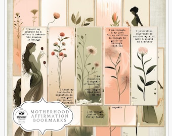 Motherhood Printable Bookmarks, Vintage Affirmation Bookmarks for Moms, Book Lovers & Journaling Gifts Bookworm Shabby Chic Digital download