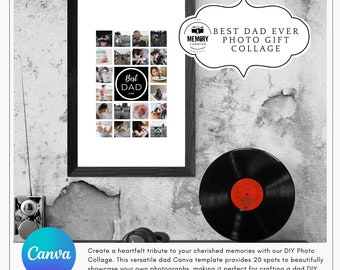 Custom DIY Photo Gift collage personalized dad Canva template collage poster holds 20 Pictures, Dad DIY Gift Storyboard Instant download