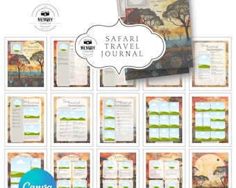 Safari Travel Journal Canva Template | Digital Safari Scrapbook Africa & Wildlife Printable Photo Diary Vacations prompts, bucket list DIY