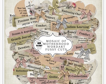 Mosaic of Motherhood Word Art Set Inspirational Quotes, Affirmations & Definitions for Journals Scrapbooking new mom affirmation Shabby Chic