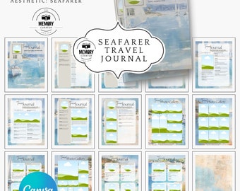 Sea Travel Photo Book Journal Pages Sailing Notebook Photo album for Sea Travel, Sailing Vacation Photo book travel prompts, Canva template