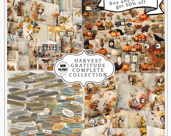 Junk Journal Kit Bundle, Harvest Gratitude  Thanksgiving Scrapbook Papers, Fall Fairy Clipart,  Farmhouse Autumn Printable Collection