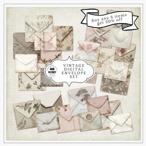 Vintage Rose Digital Envelope Set – 26 Shabby Chic PNGs for Scrapbooking, Journaling & Crafts