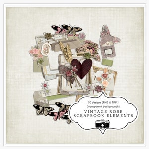 Vintage Rose Scrapbook Elements | Shabby Chic Digital Journaling Kit | Antique-Inspired PNGs for Digital Scrapbooking & Junk Journals