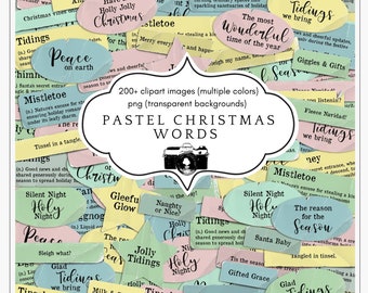 Pastel Christmas Word Art | Pink Christmas Holiday Sentiments Shabby Chic Candycore Christmas Phrases for Scrapbooking & Junk Journals
