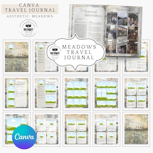 Meadows Travel Journaling Photo book template Travel Meadows Vacation Photo Album Canva Template for Journal or scrapbook, Digital Download