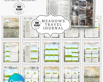 Meadows Travel Journaling Photo book template Travel Meadows Vacation Photo Album Canva Template for Journal or scrapbook, Digital Download