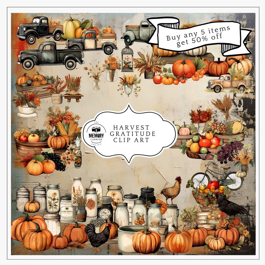 Vintage Thanksgiving Clipart Set Farmhouse Fall Harvest Digital Fussy ...