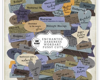 Enchanted Dark Academia Words Clipart | Gothic Ephemera PNG Fussy Cuts | Junk Journal Witchy Word Art for Scrapbooking Words