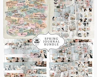 Spring Bundle for Journals & Crafts – Spring Word Art and Spring Journal Kit with Ephemera, Tags Double Pages Signatures