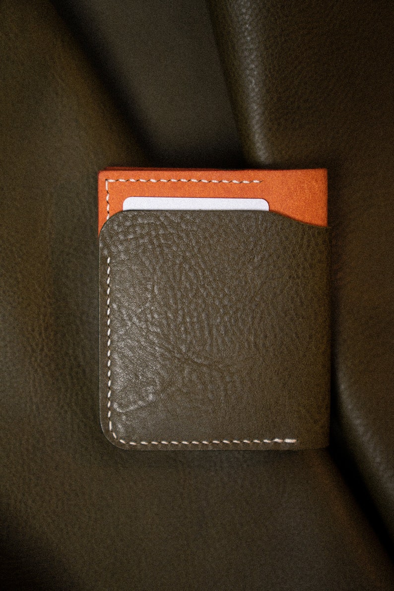 Cartera de cuero hecha a mano, billetera de lujo para hombre, billetera colorida, bifold para mujer, billetera única, hecha en los EE.UU., portatarjetas, cuero genuino imagen 4
