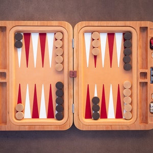 Estuche de backgammon de madera dura, madera maciza, backgammon de cuero, tablero de viaje, regalo del Día del Padre, reliquia, tablero de backgammon pequeño, juego portátil