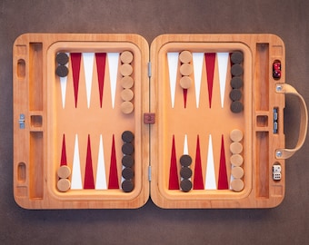 Hardwood backgammon case, shesh besh, Leather Backgammon, Travel board,Heirloom Boards, heirloom gift, small backgammon board, portable game