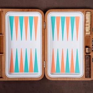 Tablero de backgammon portátil, juego de mesa de cuero, tablero de backgammon de cuero, tablero de viaje, juegos portátiles, madera maciza, backgammon vintage.