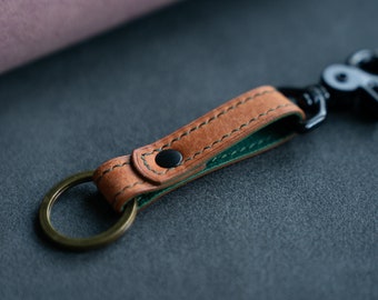 Handmade Leather Keychain Wristlet: Brass & Steel Keyring
