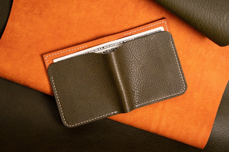 Cartera de cuero hecha a mano, billetera de lujo para hombre, billetera colorida, bifold para mujer, billetera única, hecha en los EE.UU., portatarjetas, cuero genuino imagen 3