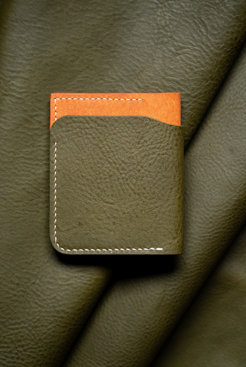 Cartera de cuero hecha a mano, billetera de lujo para hombre, billetera colorida, bifold para mujer, billetera única, hecha en los EE.UU., portatarjetas, cuero genuino imagen 2