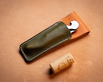 Leather Wine Key Holster: 1.5&quot; Belt Loop, Sommelier Corkscrew Holder