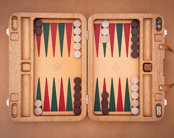 Mahogany & Leather Travel Backgammon Set: Handmade Wood Board Game